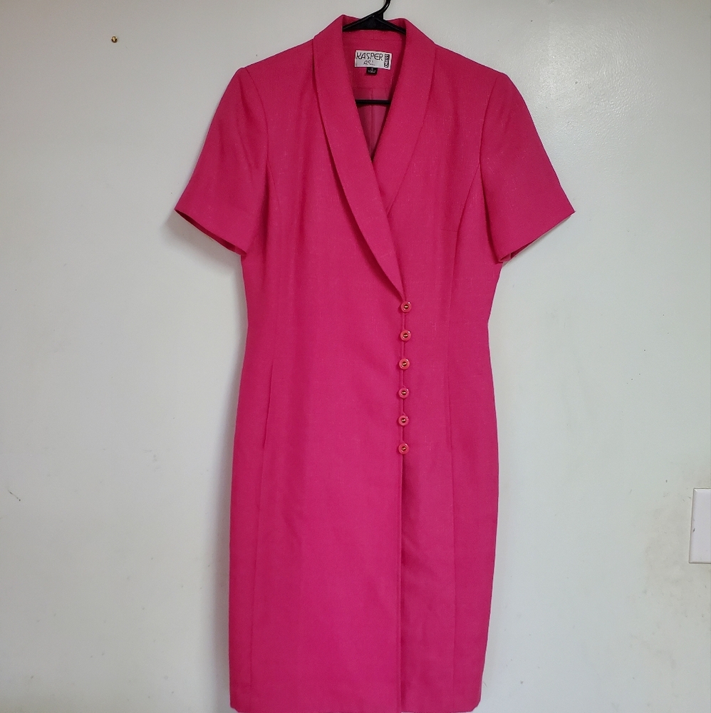 KASPER ASL VINTAGE PINK COAT DRESS CROSS BUTTON FRONT SIZE 8